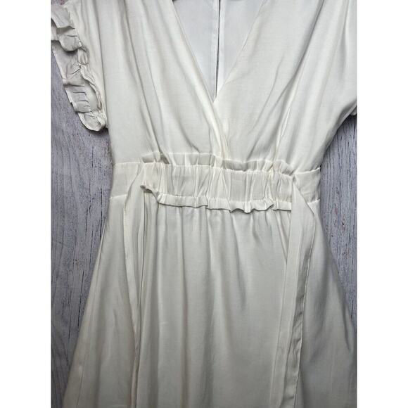 Zara Womens V Neck Side Tie Ruffle Mini Dress White Sz Small - Picture 6 of 10